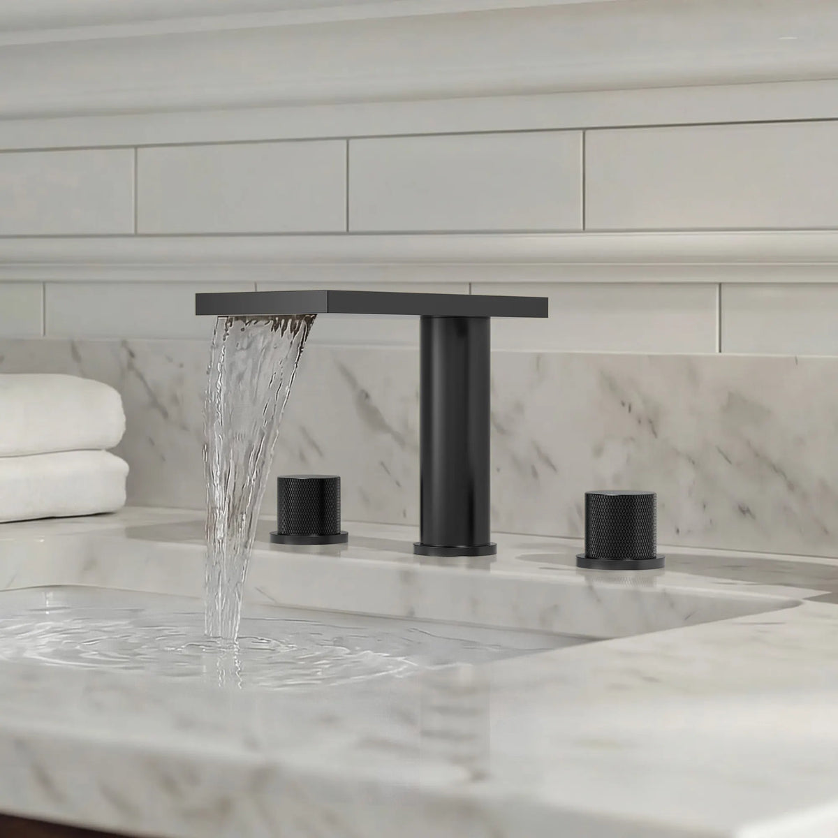 Two-Handle Mid Arc Widespread Bathroom Sink Faucet With Pop-Up Drain