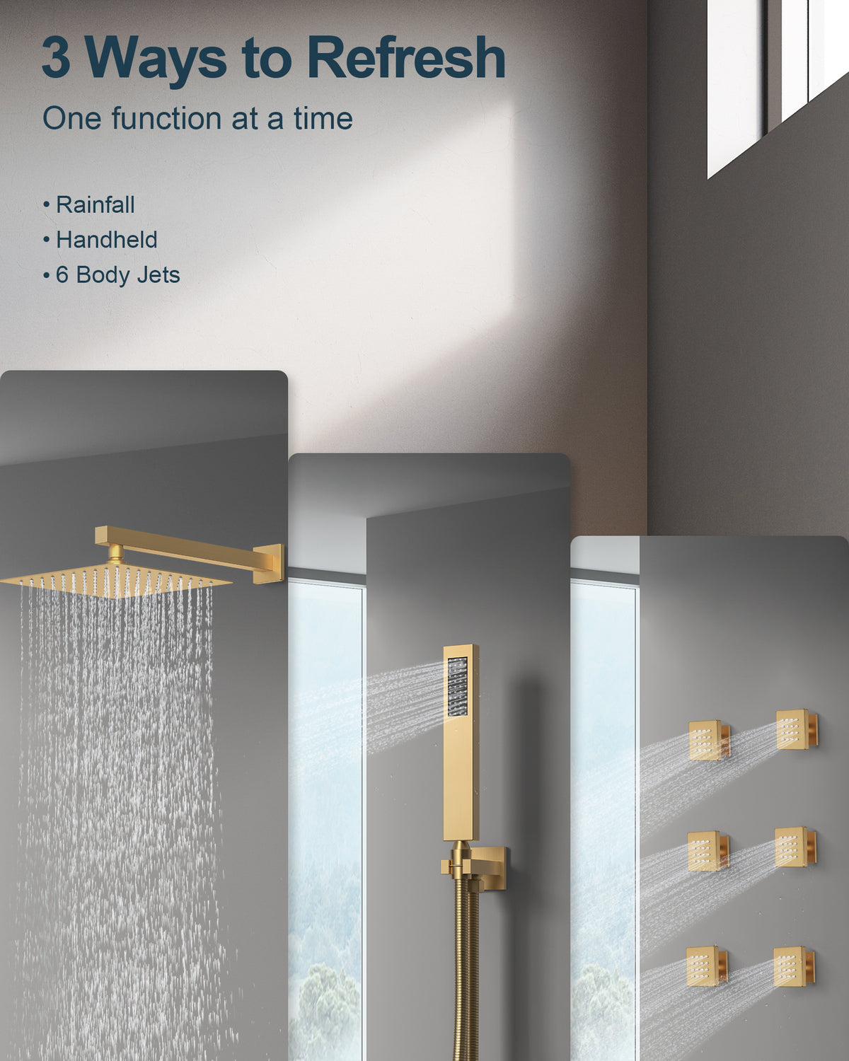 LED Wall-Mounted Shower System with Six Body Jets and Handheld