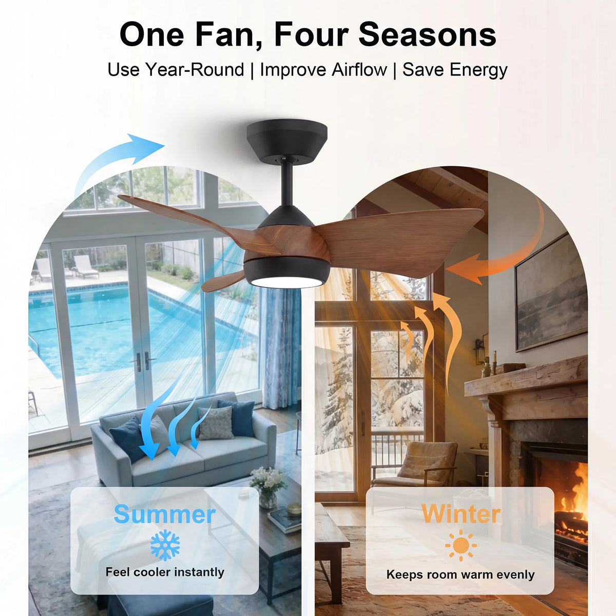 30-Inch Downrod Mount 3-Blade Ceiling Fan with Light and Remote Control