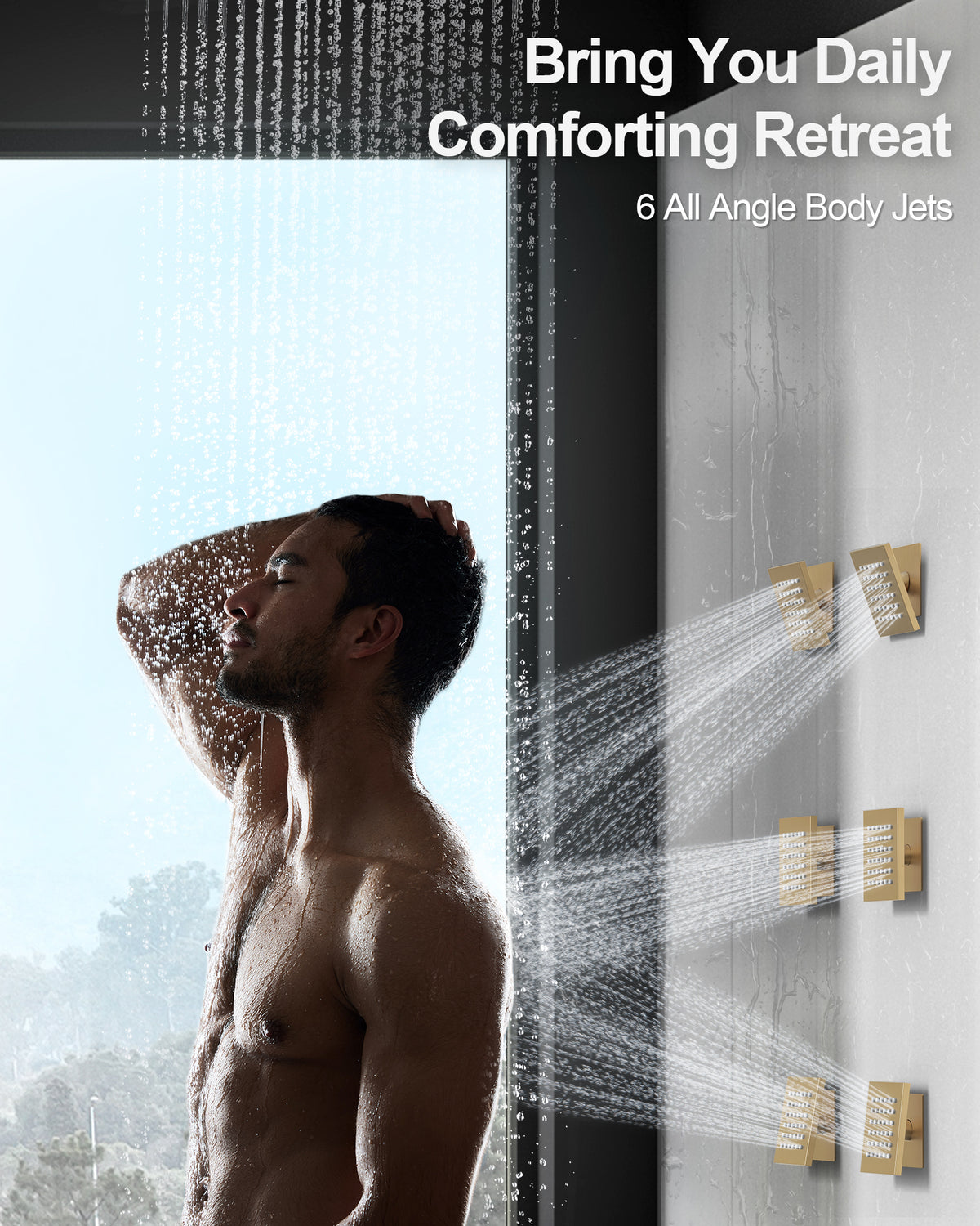 LED Music Ceiling-Mounted Thermostatic Shower System with Body Jets