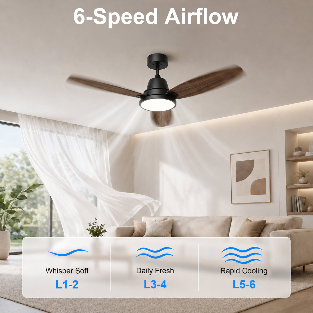 52-Inch Downrod Mount 3-Blade Ceiling Fan with Light and Remote Control