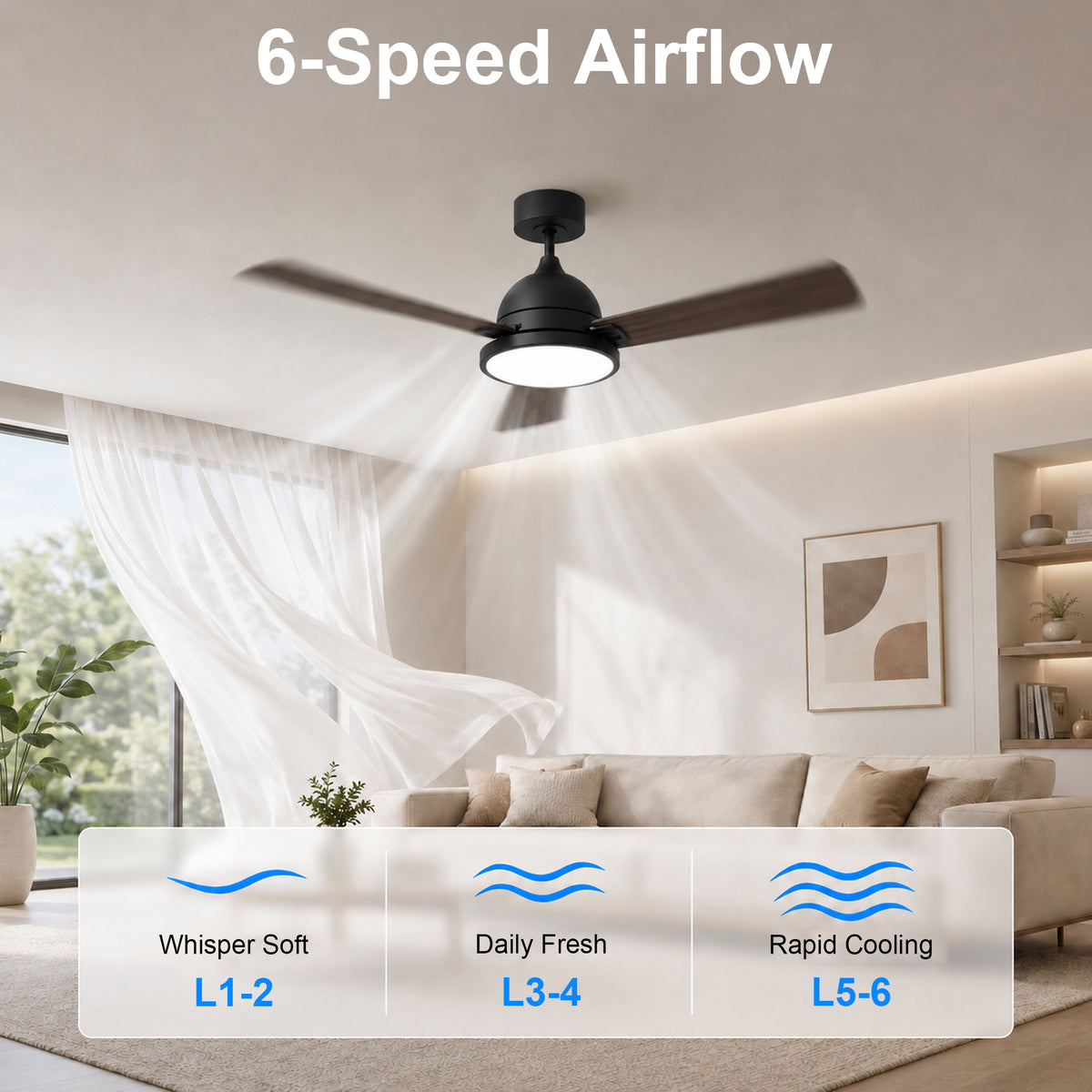 52-Inch Downrod Mount 3-Blade Ceiling Fan with Light and Remote Control