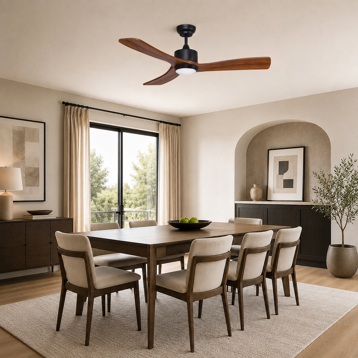 52-Inch Downrod Mount 3-Blade Ceiling Fan with Light and Remote Control