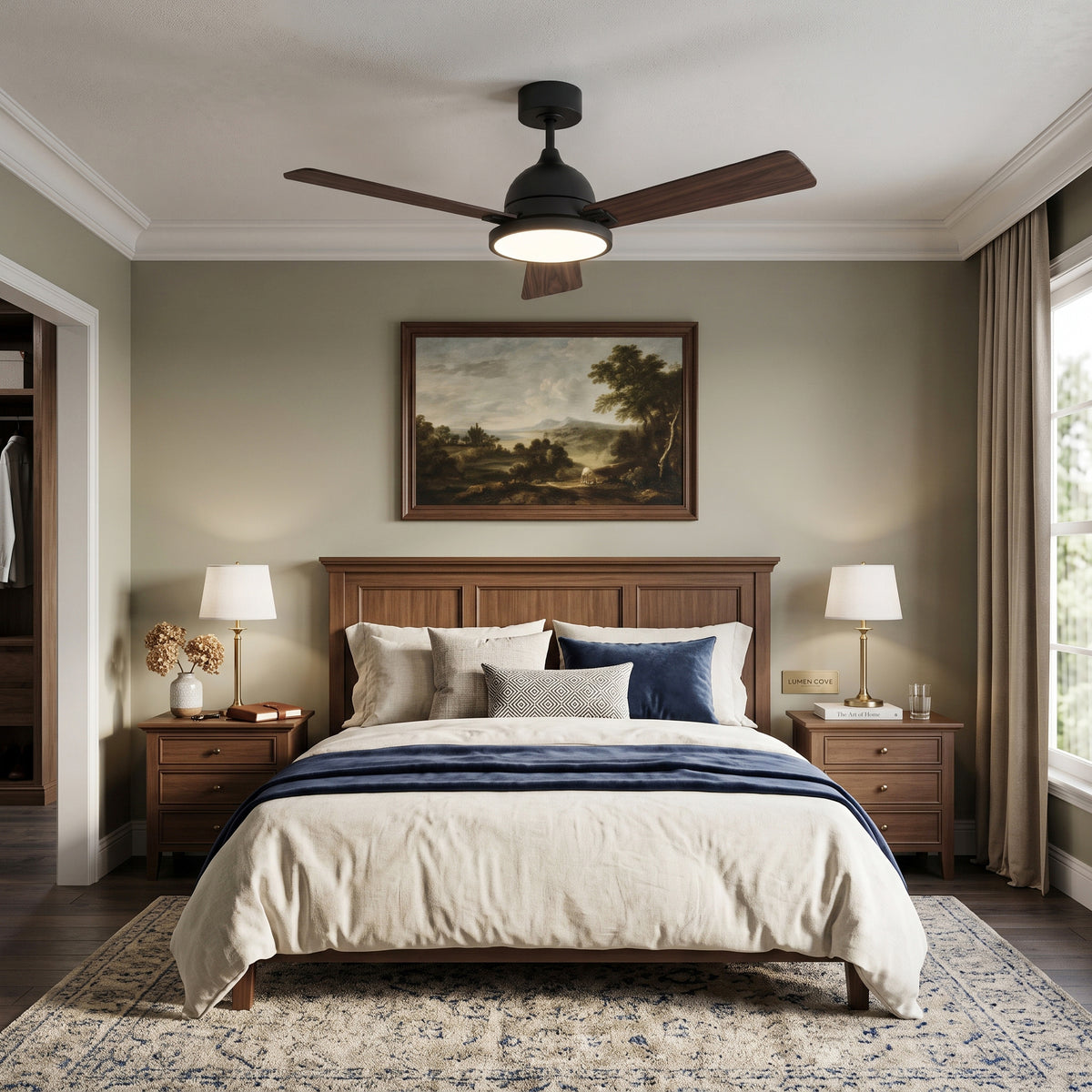 52-Inch Downrod Mount 3-Blade Ceiling Fan with Light and Remote Control