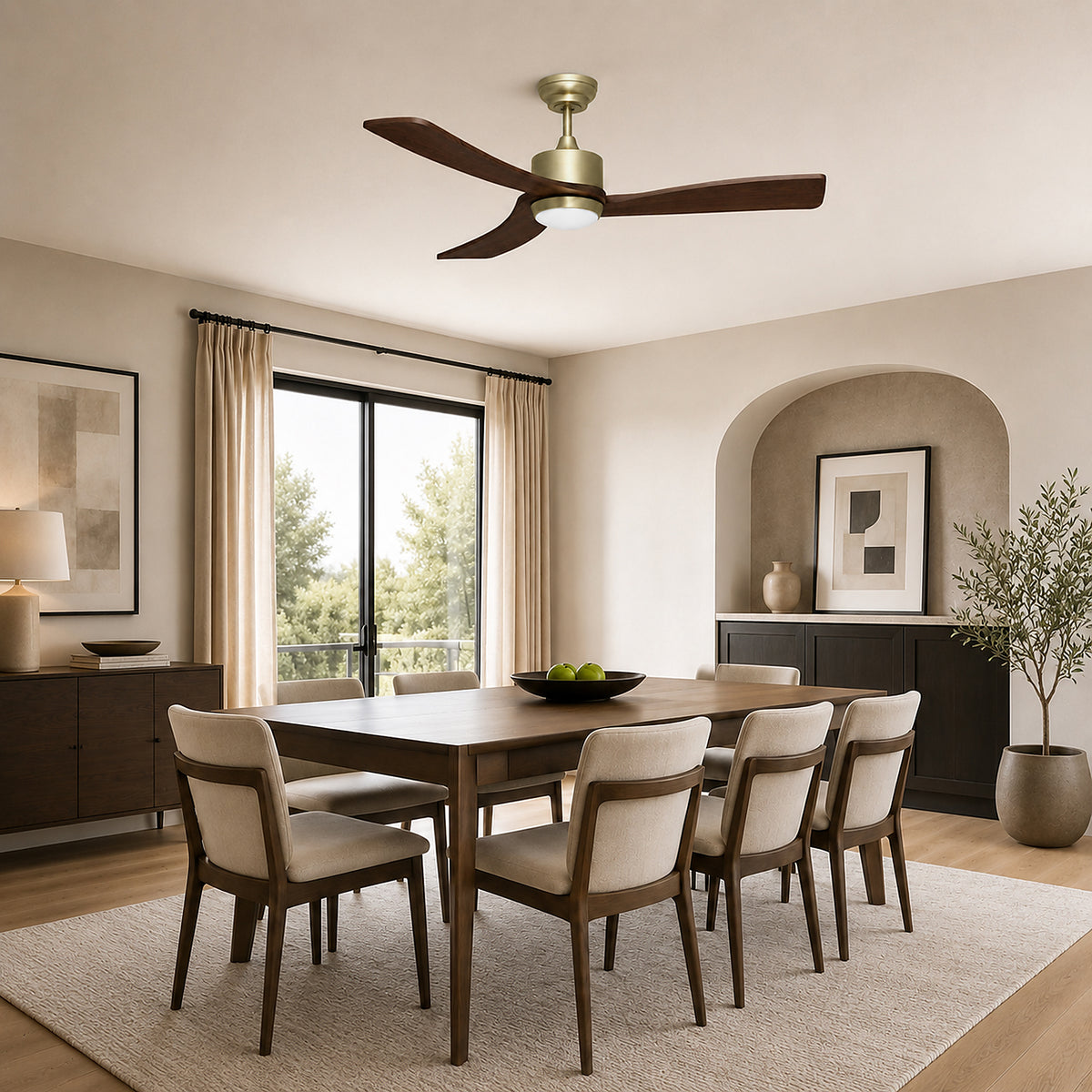 52-Inch Downrod Mount 3-Blade Ceiling Fan with Light and Remote Control