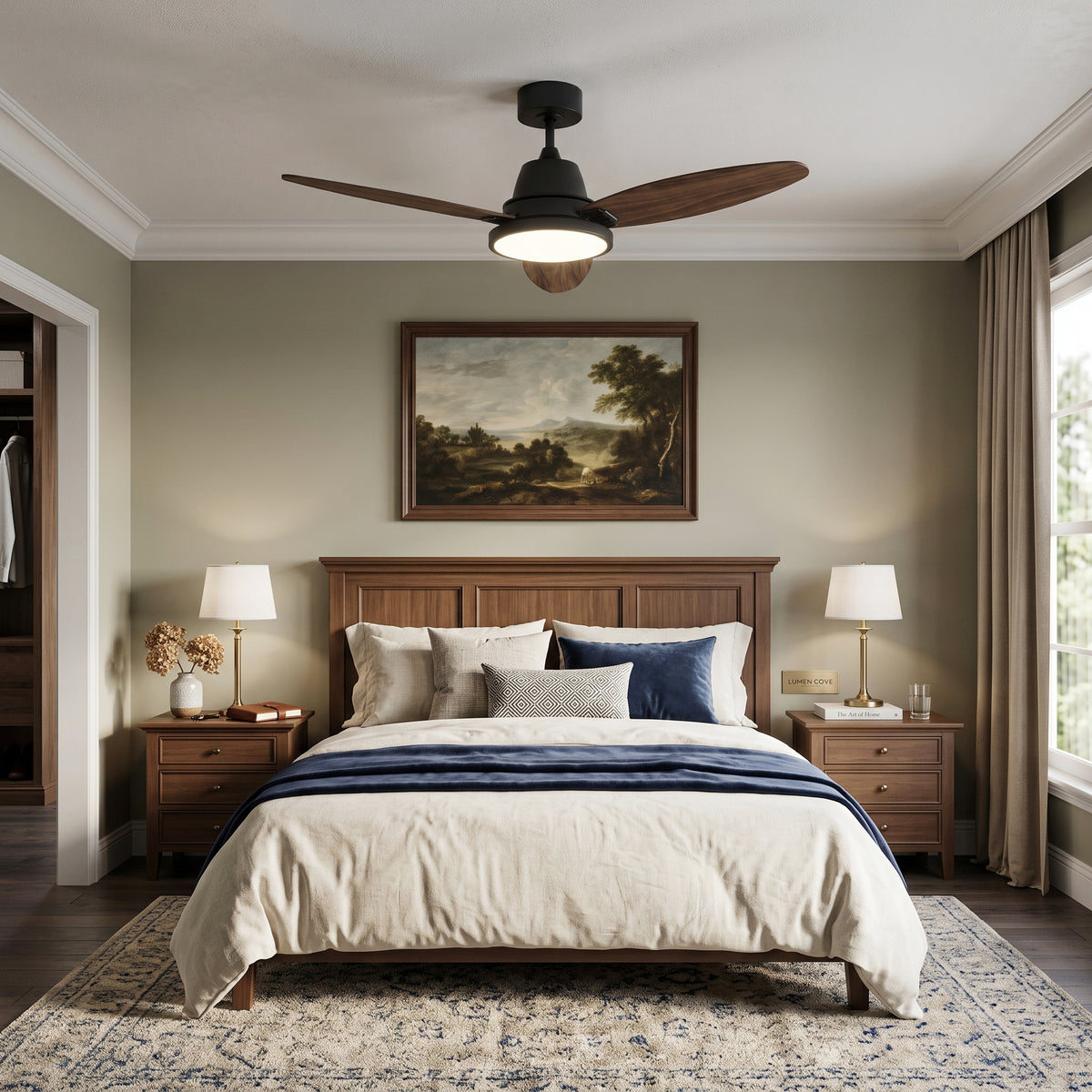 52-Inch Downrod Mount 3-Blade Ceiling Fan with Light and Remote Control