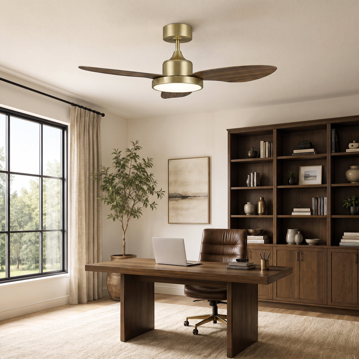 42-Inch Downrod Mount 3-Blade Ceiling Fan with Light and Remote Control