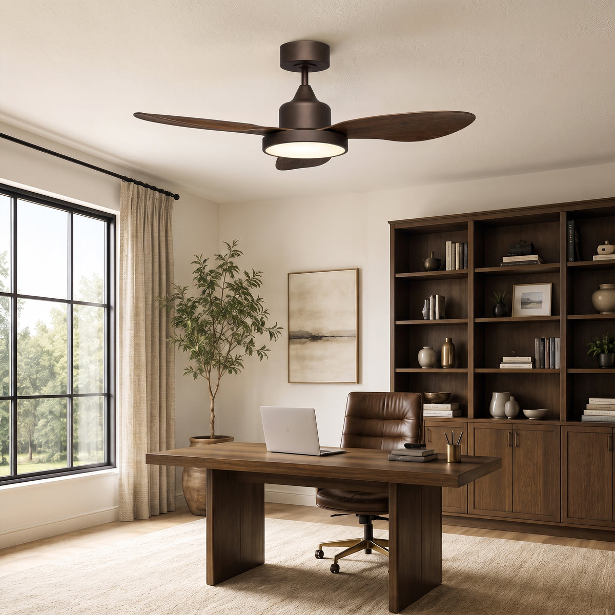 42-Inch Downrod Mount 3-Blade Ceiling Fan with Light and Remote Control