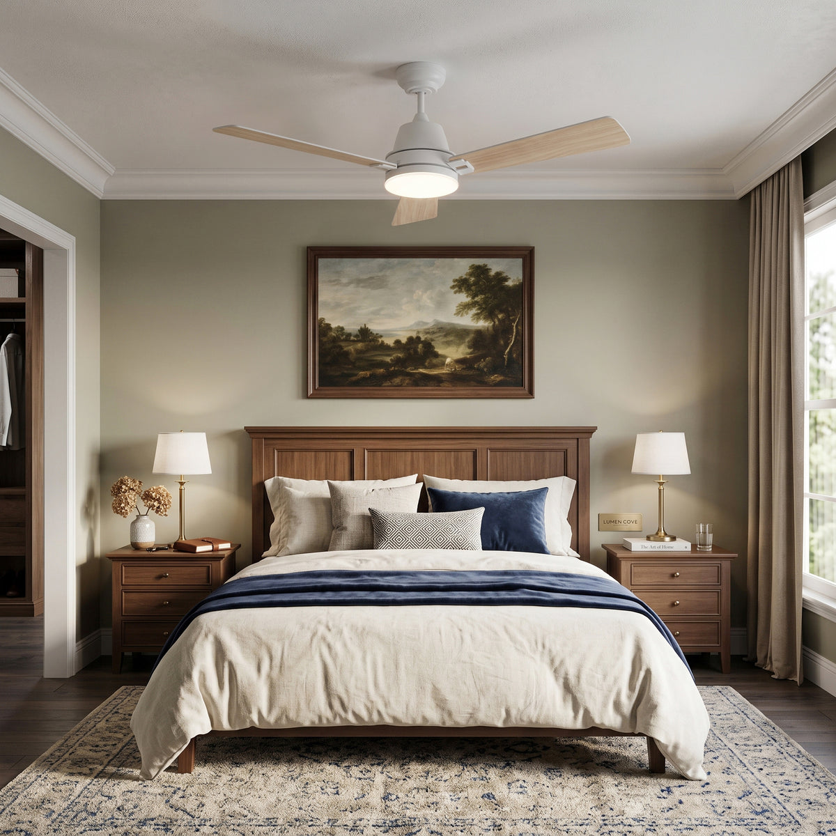 52-Inch Downrod Mount 3-Blade Ceiling Fan with Light and Remote Control