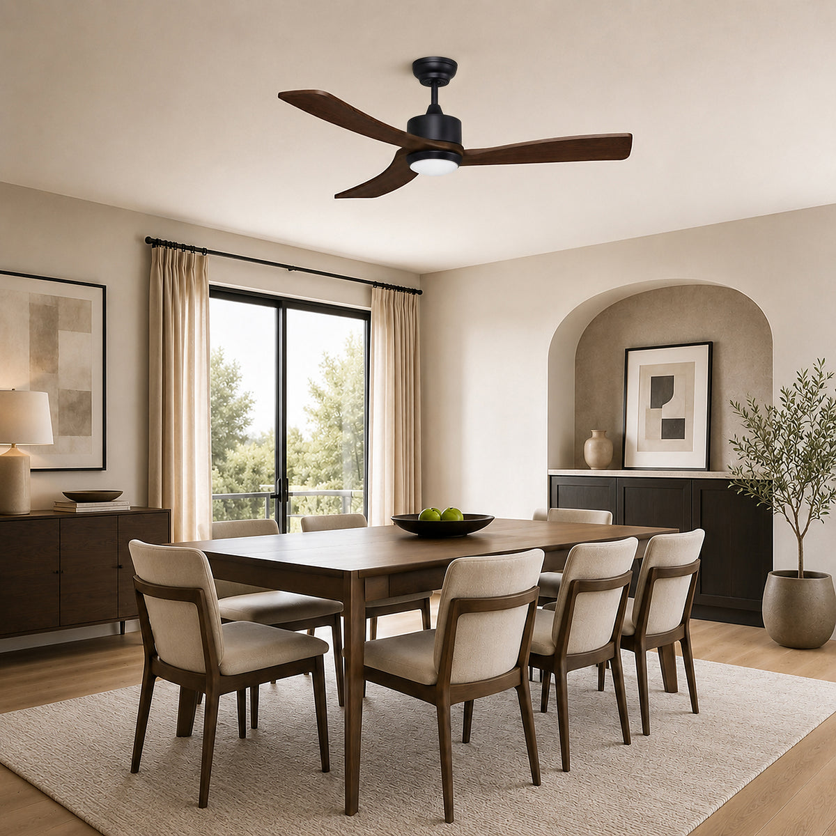 52-Inch Downrod Mount 3-Blade Ceiling Fan with Light and Remote Control