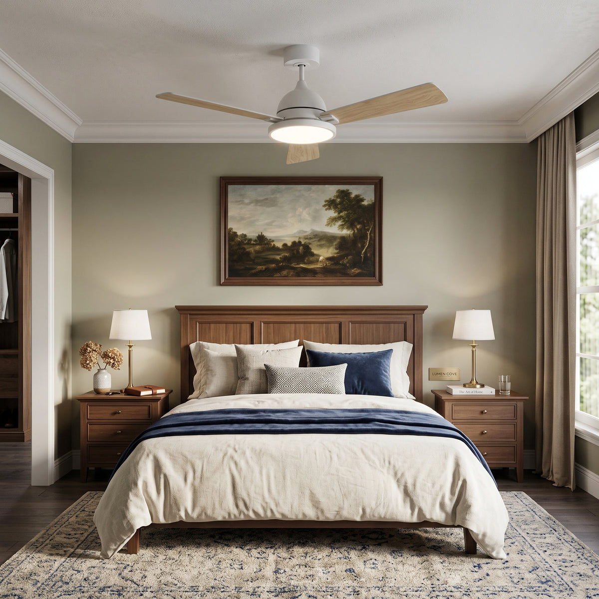 52-Inch Downrod Mount 3-Blade Ceiling Fan with Light and Remote Control
