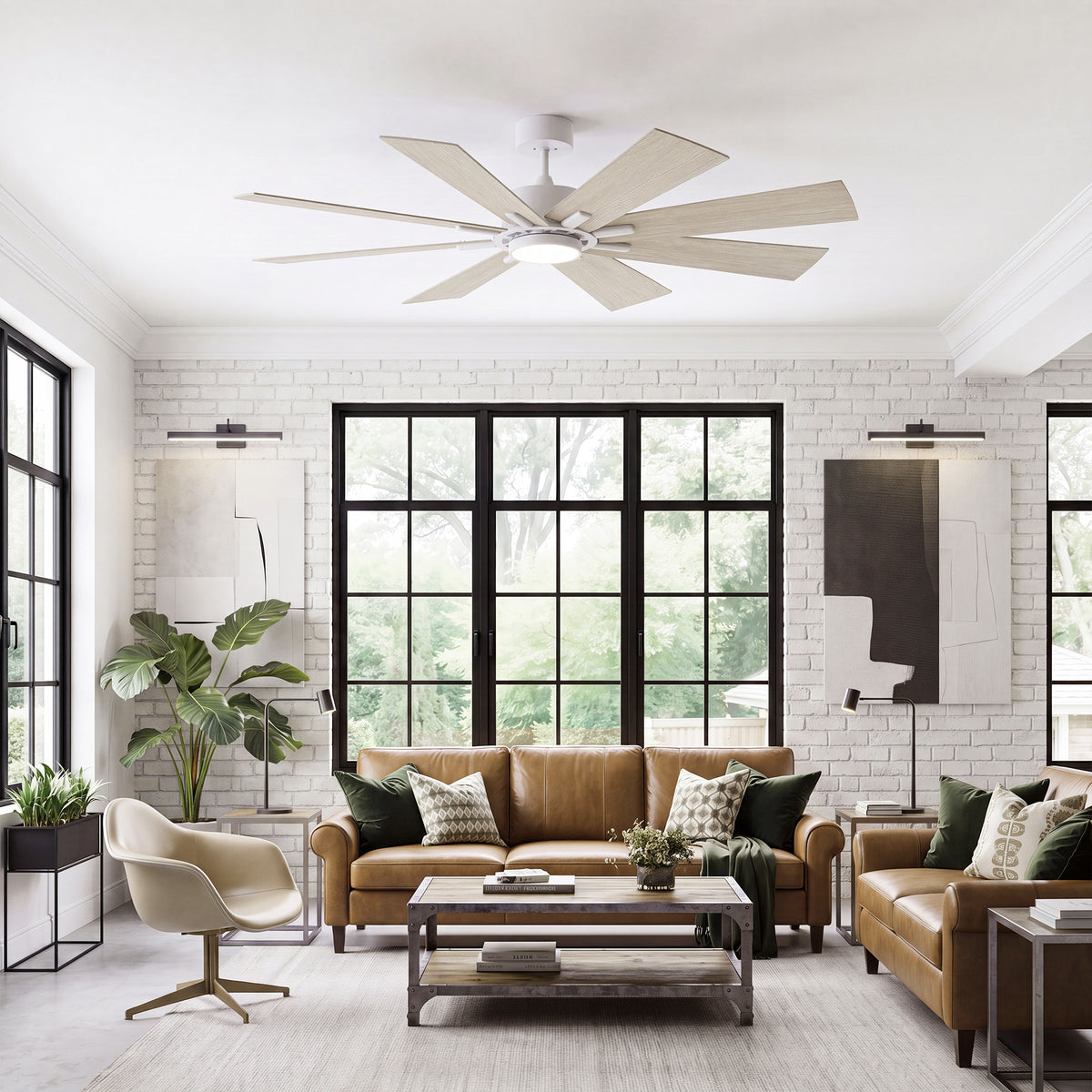 72-Inch Downrod Mount 8-Blade Ceiling Fan with Light and Remote Control