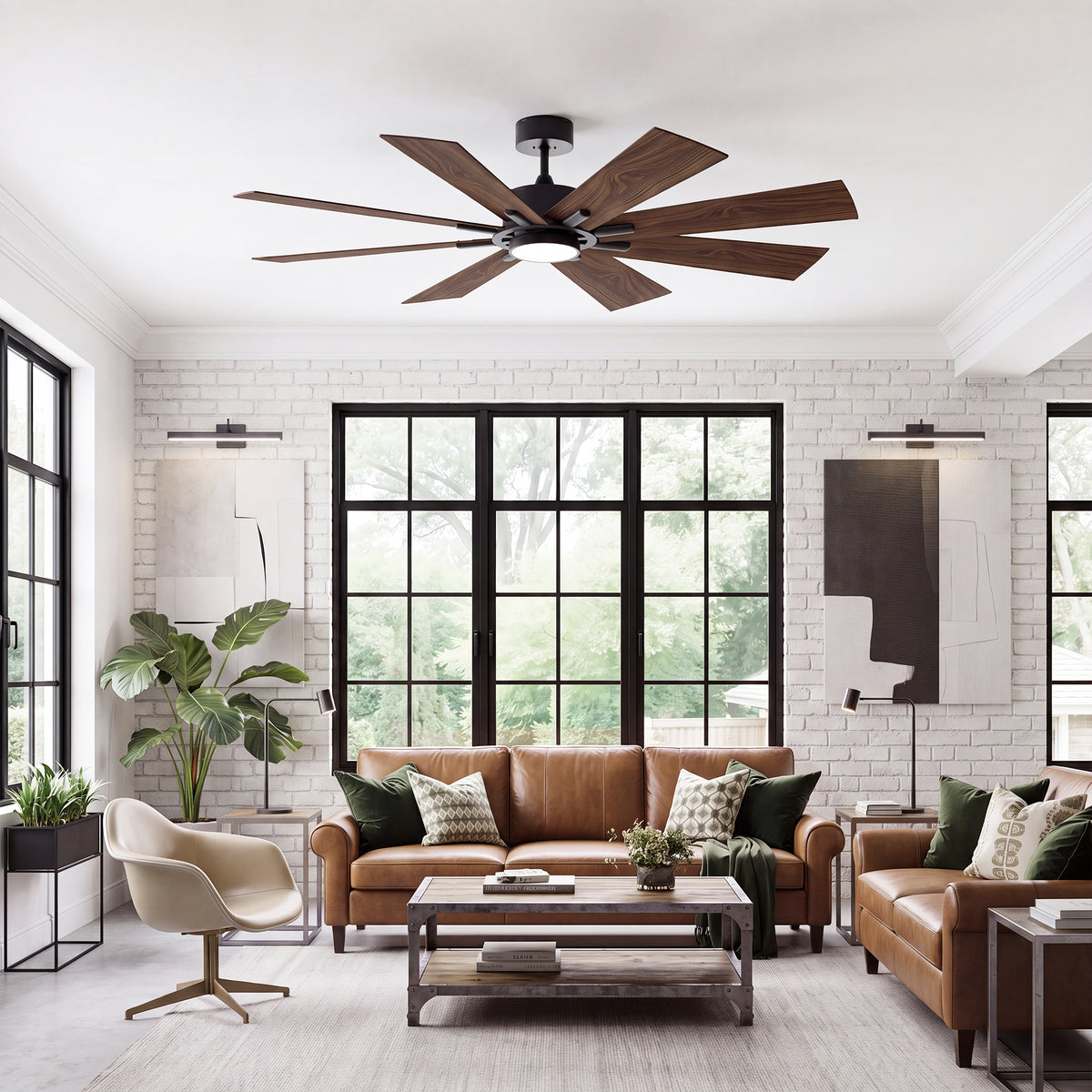 72-Inch Downrod Mount 8-Blade Ceiling Fan with Light and Remote Control