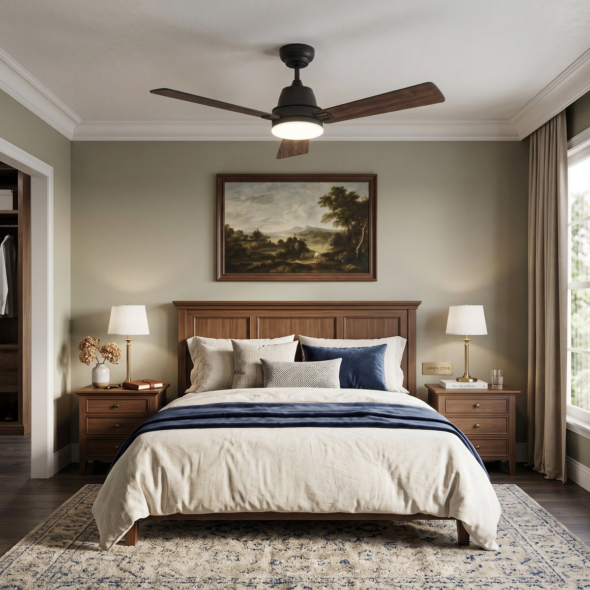 52-Inch Downrod Mount 3-Blade Ceiling Fan with Light and Remote Control
