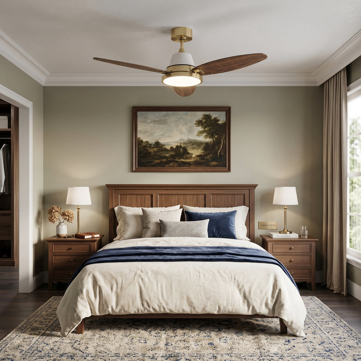 52-Inch Downrod Mount 3-Blade Ceiling Fan with Light and Remote Control
