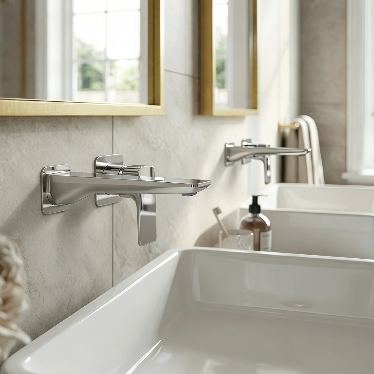 Single-Handle Wall-Mount Bathroom Sink Faucet With Pop-Up Drain