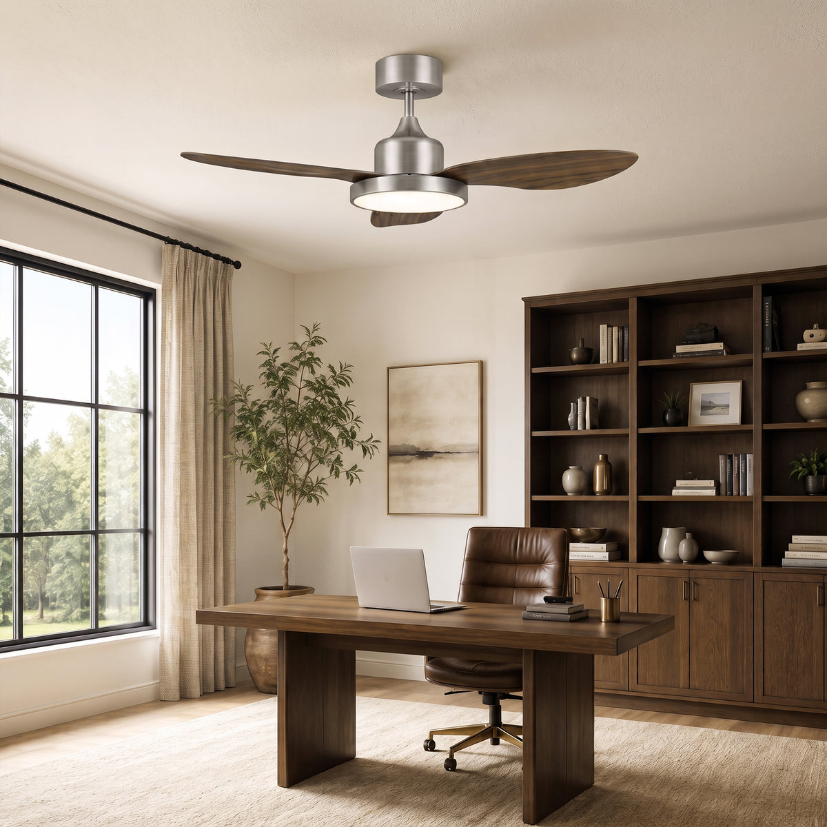 42-Inch Downrod Mount 3-Blade Ceiling Fan with Light and Remote Control