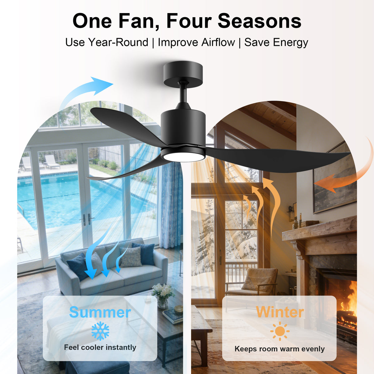 52-Inch Downrod Mount 3-Blade Ceiling Fan with Light and Remote Control