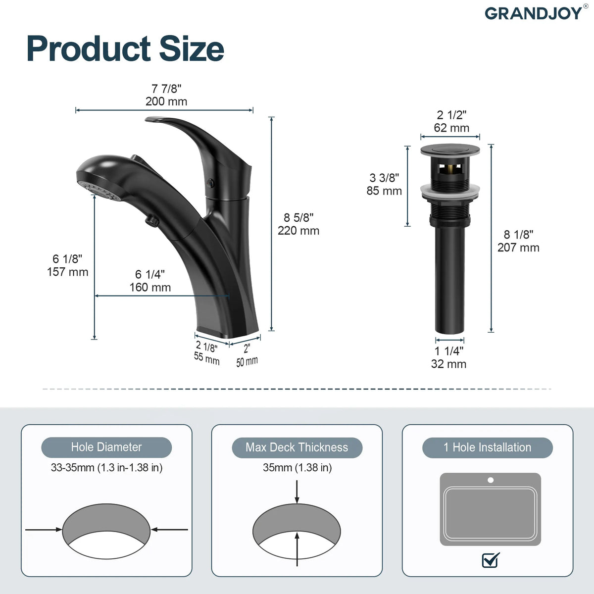 Single-Handle Pull-Out Bathroom Sink Faucet With Dual Spray Modes And Pop-Up Drain