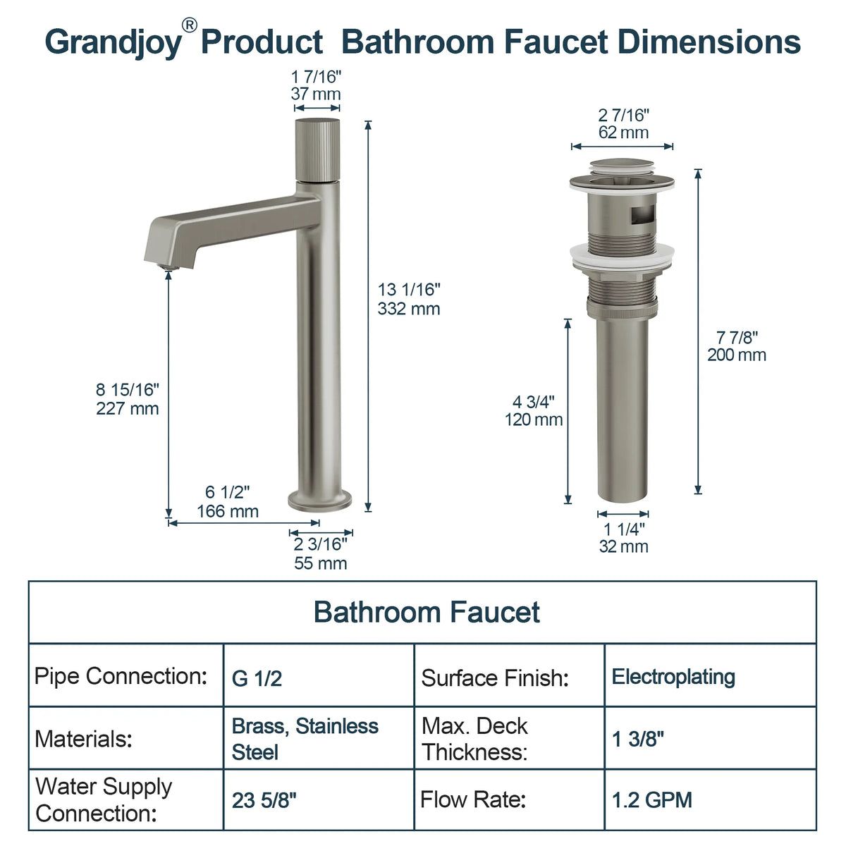 Single-Handle Vessel Bathroom Sink Faucet With Pop-Up Drain