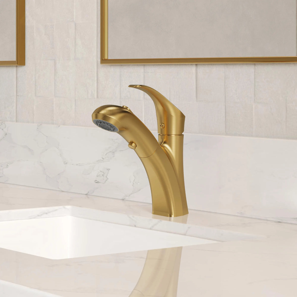 Single-Handle Pull-Out Bathroom Sink Faucet With Dual Spray Modes And Pop-Up Drain