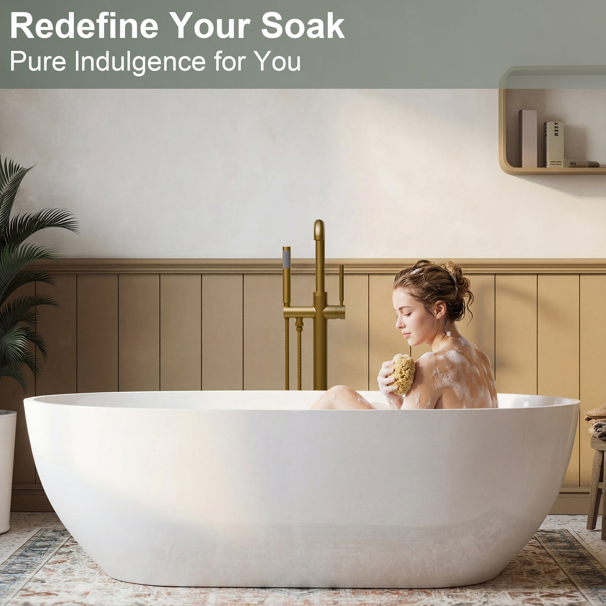 Floor-Mounted Bathtub Faucet with Swivel Spout and Hand Shower