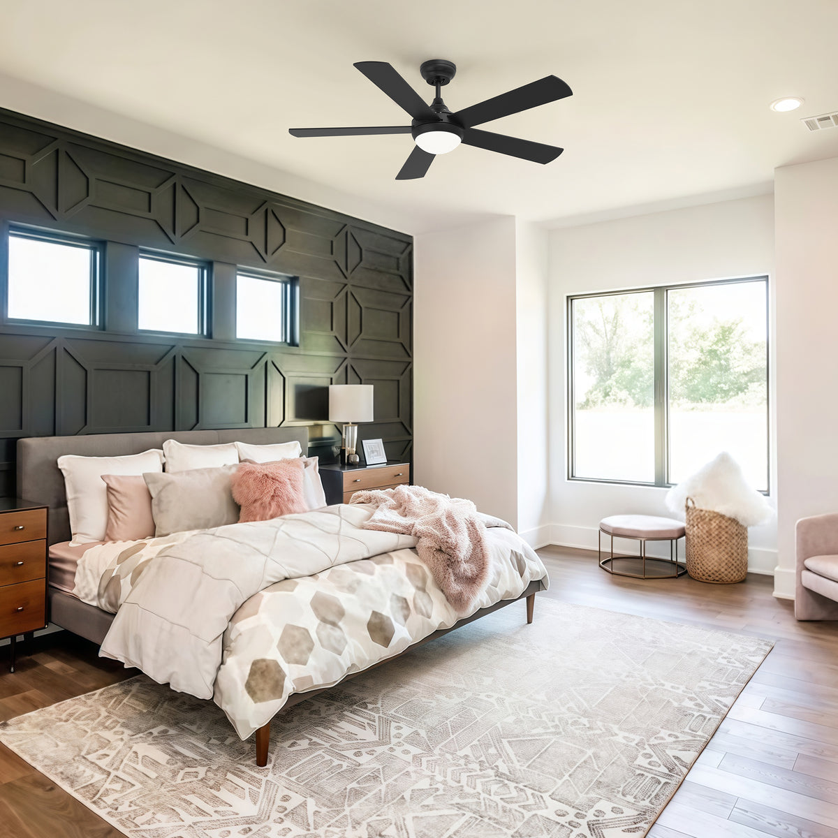 48-Inch Downrod Mount 5-Blade Ceiling Fan with Light and Smart Control