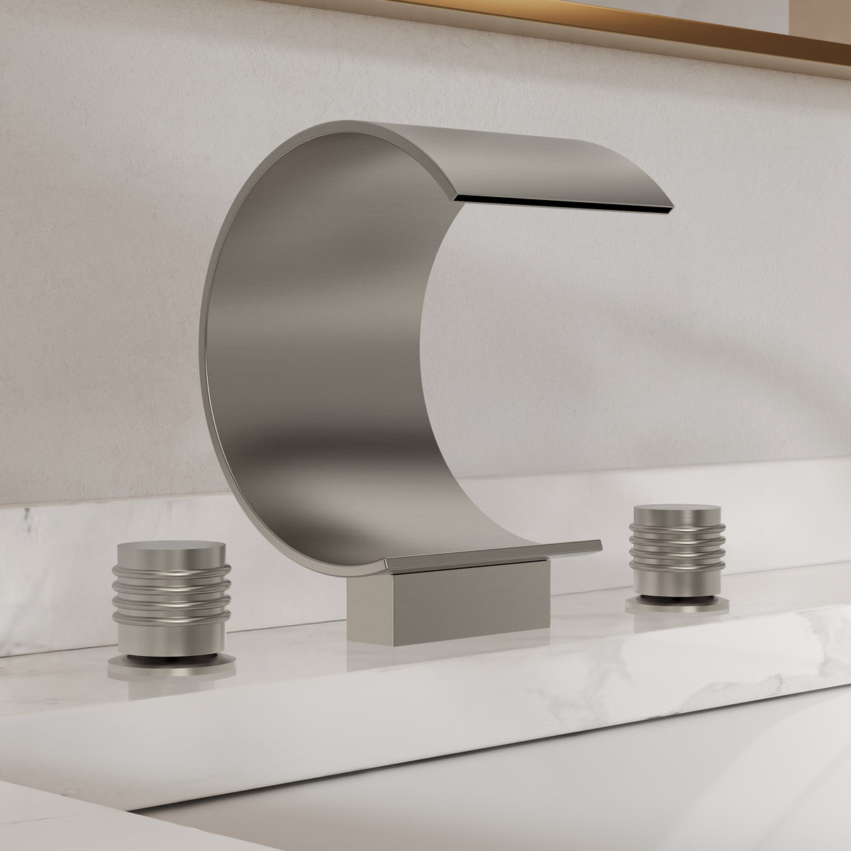 Two-Handle Waterfall Widespread Bathroom Sink Faucet With Pop-Up Drain
