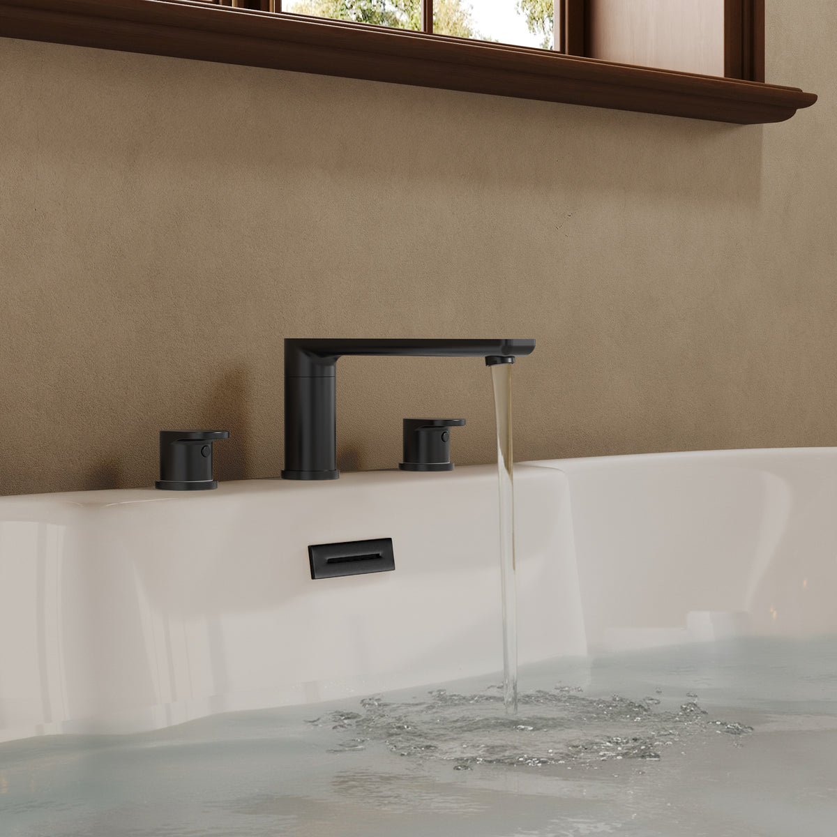 Low-Arc Deck-Mounted Roman Bathtub Faucet with Dual Handles