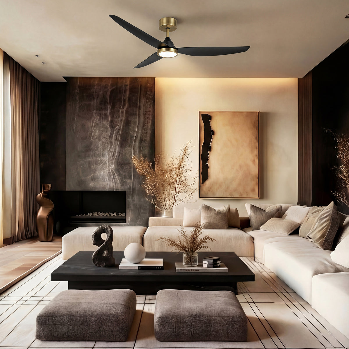 54-Inch Downrod Mount 3-Blade Ceiling Fan with Light and Remote Control