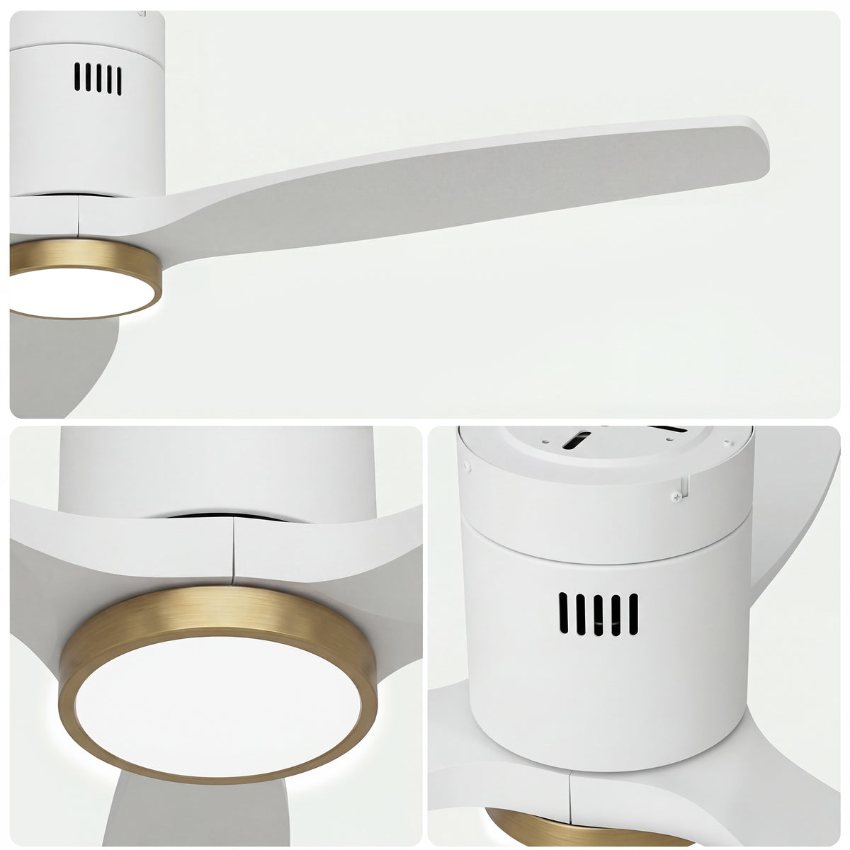 52-Inch Flush-Mount 3-Blade Ceiling Fan with Light, Wall Control and Remote