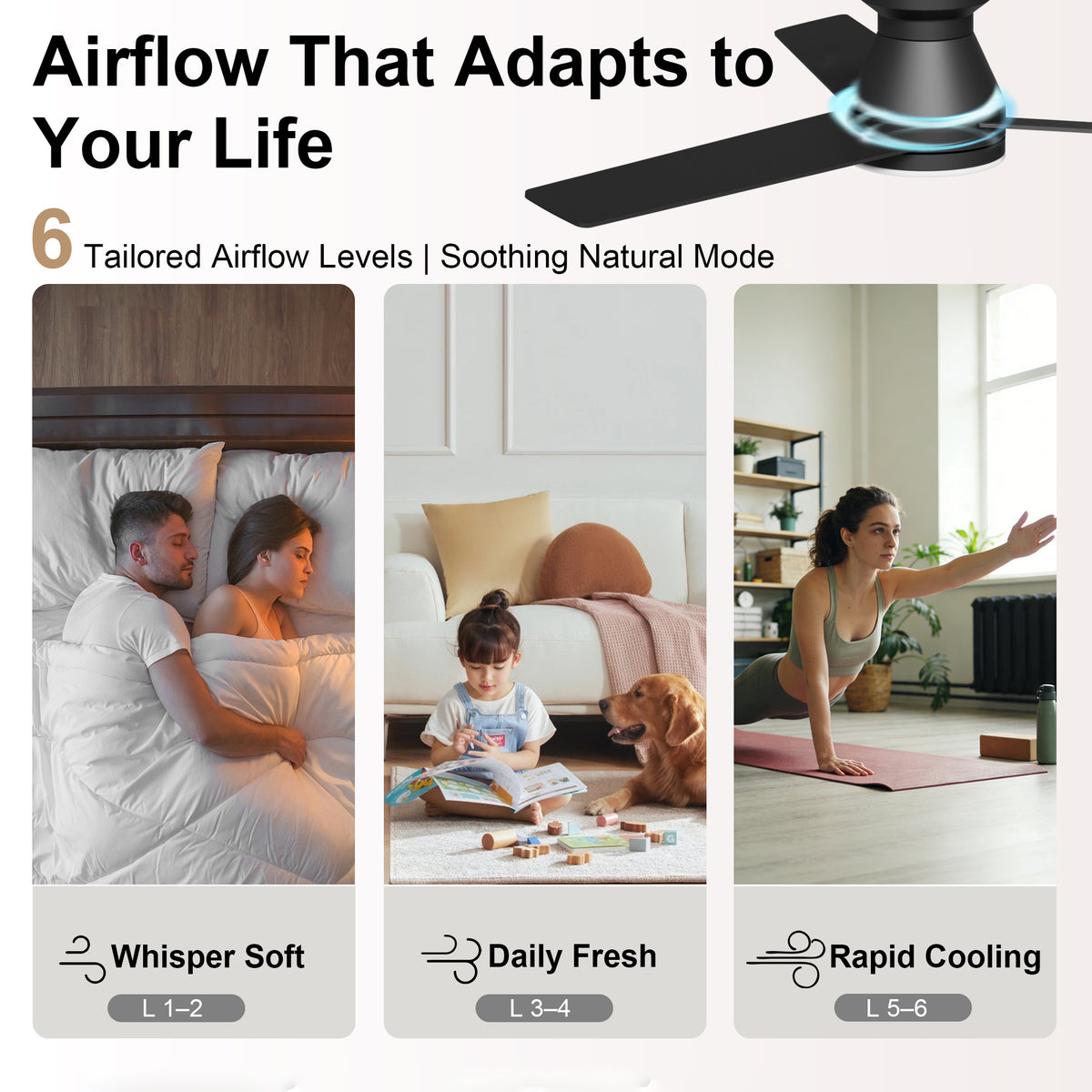 52-Inch Flush Mount 3-Blade Ceiling Fan with Light and Remote Control