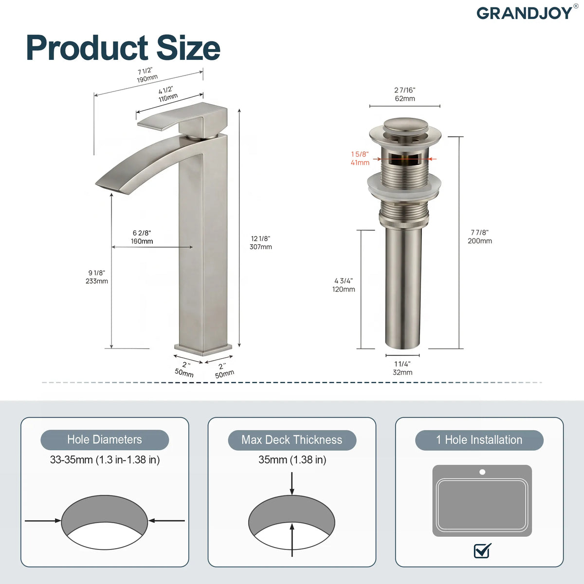 Single-Handle Vessel Bathroom Sink Faucet With Pop-Up Drain