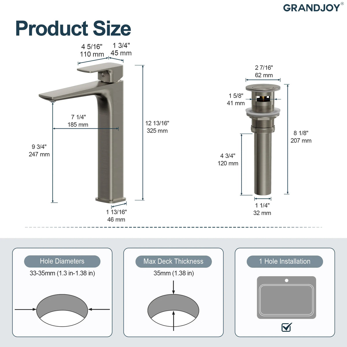 Single-Handle Vessel Bathroom Sink Faucet With Pop-Up Drain