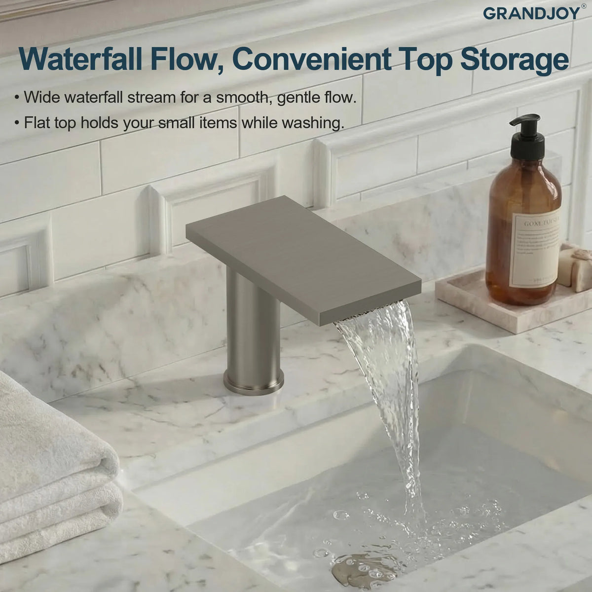 Single-Handle Bathroom Sink Faucet With Waterfall Spout And Pop-Up Drain