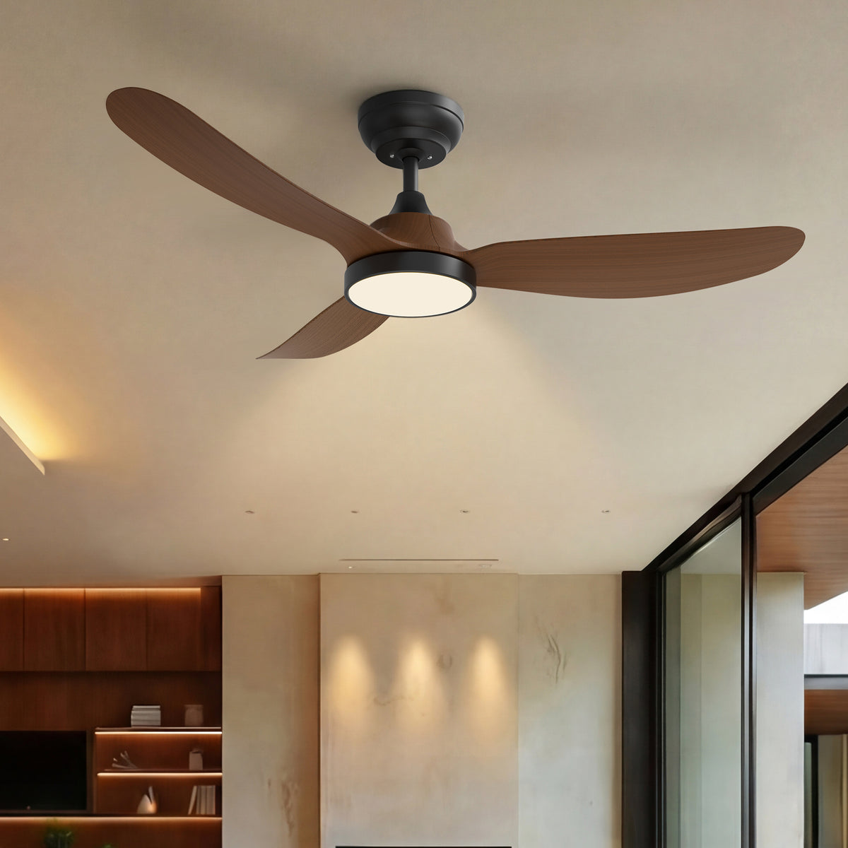 42-Inch Downrod Mount 3-Blade Ceiling Fan with Light and Remote Control
