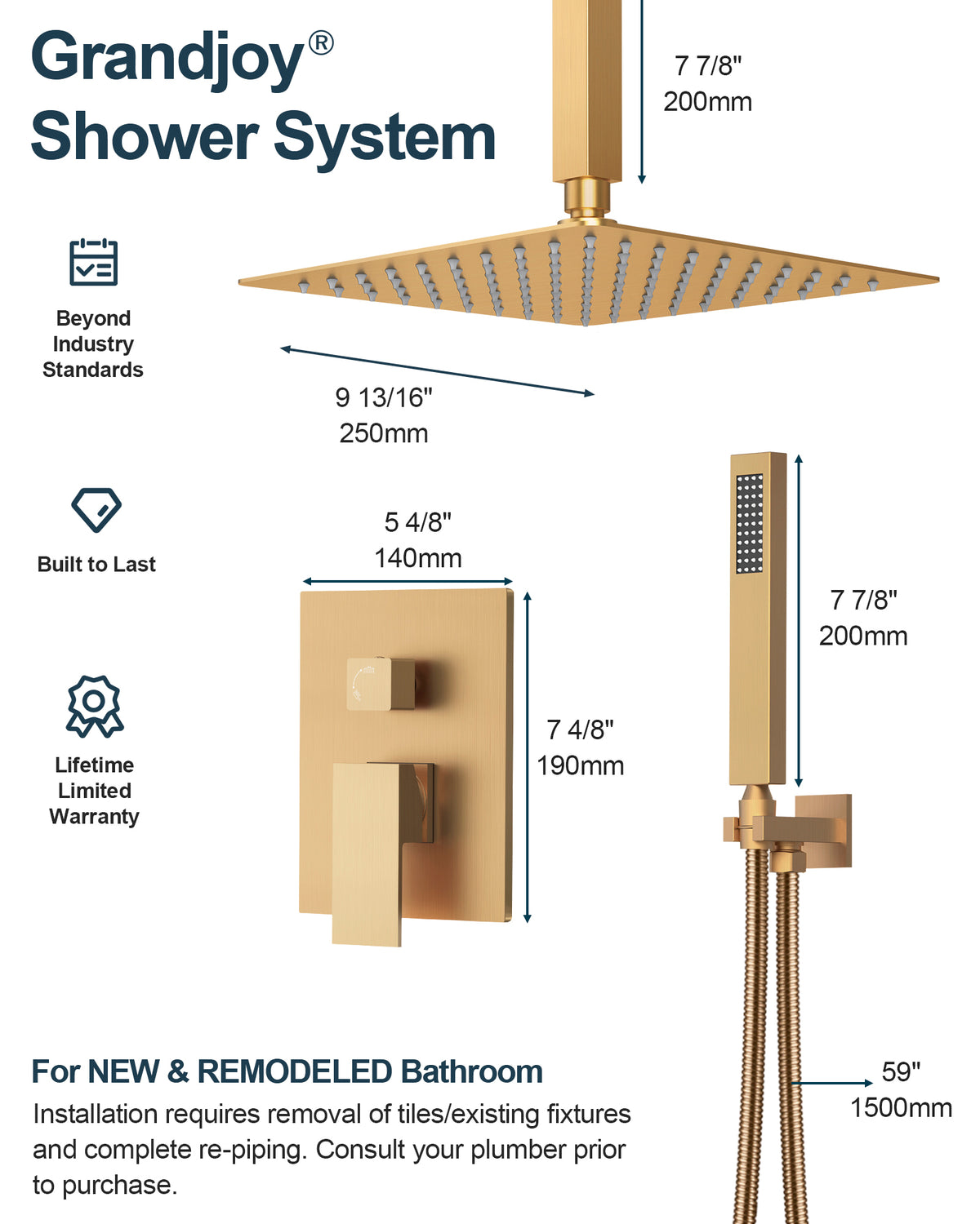 Ceiling-Mounted Rain Shower System with Adjustable Handheld Spray