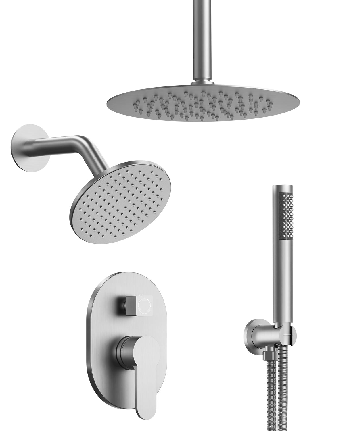 Ceiling-Mounted Dual Round-Head Shower System with Adjustable Handheld