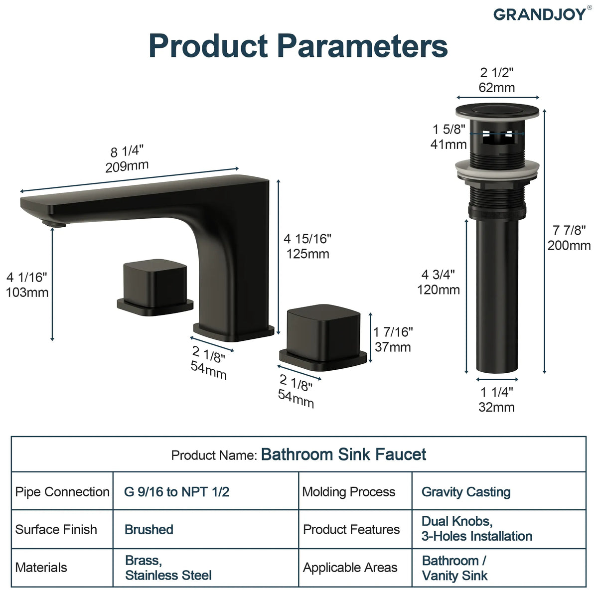 Two-Handle Low Arc Widespread Bathroom Sink Faucet With Pop-Up Drain