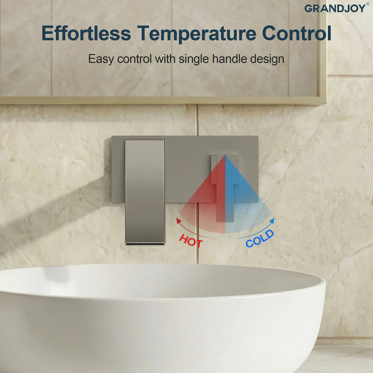 Single-Handle Wall-Mount Bathroom Sink Faucet With Waterfall Spout And Pop-Up Drain