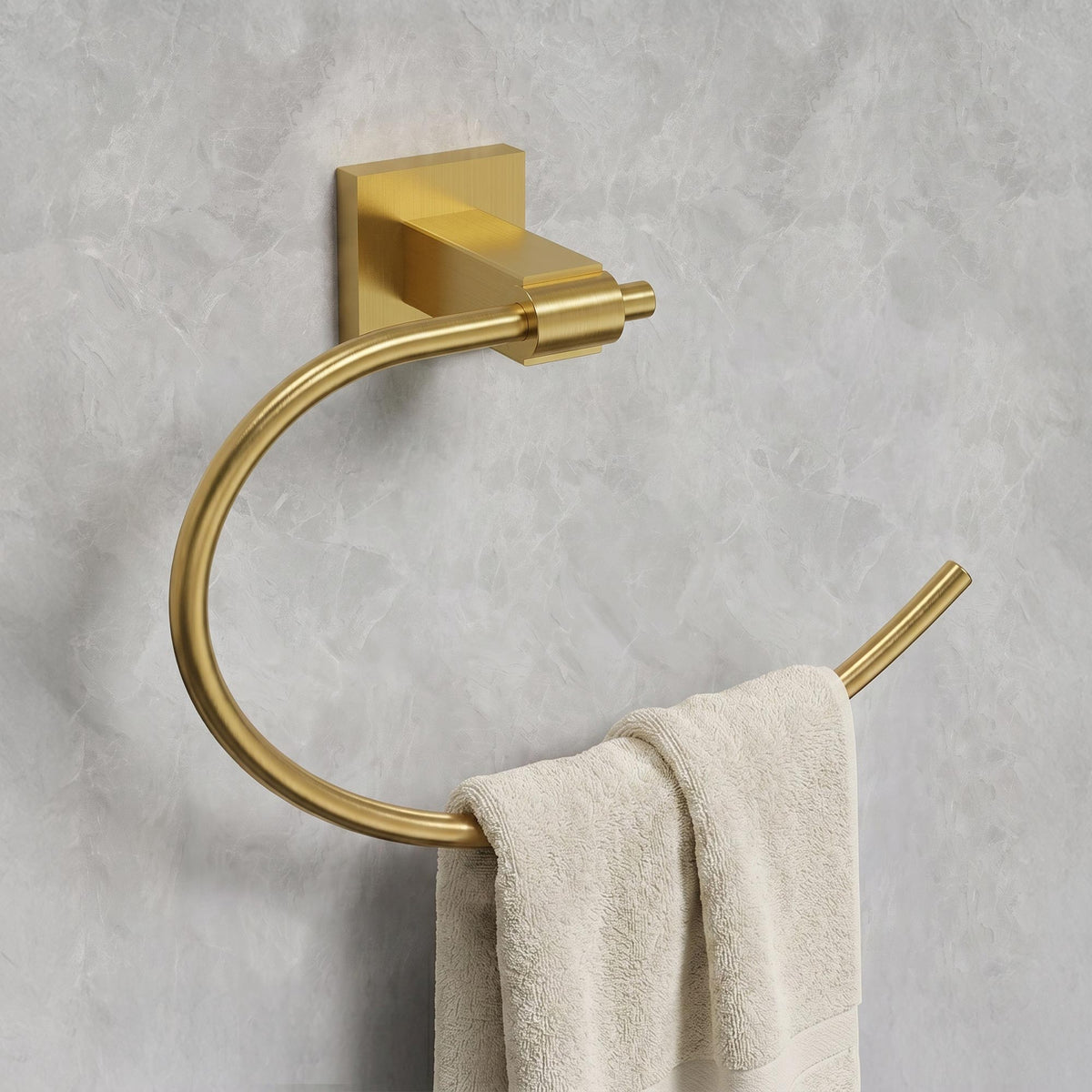 Square Wall-Mounted Swing-Arm Towel Ring with 180-Degree Pivot