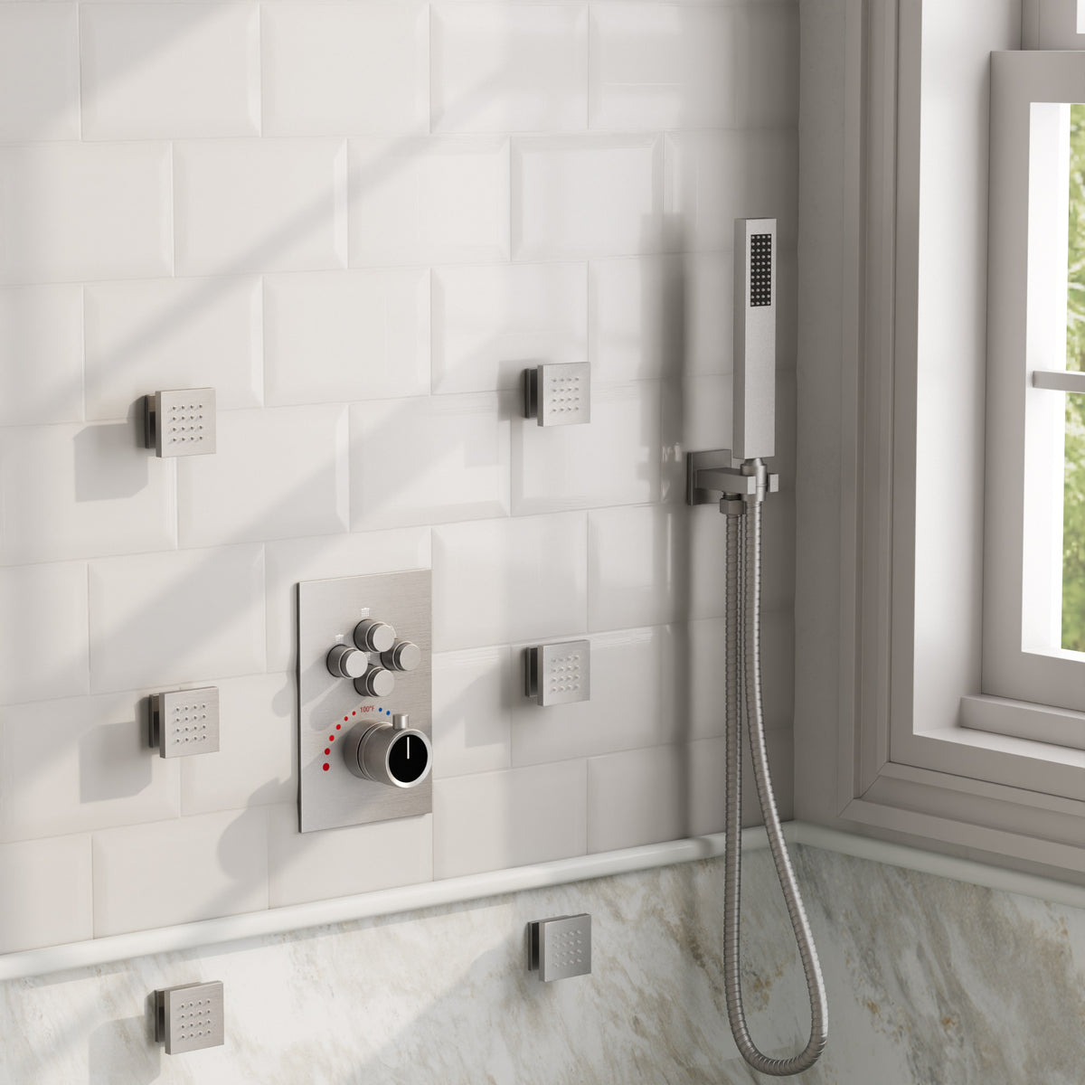 Square Wall-Mounted Dual Shower System with Body Jets