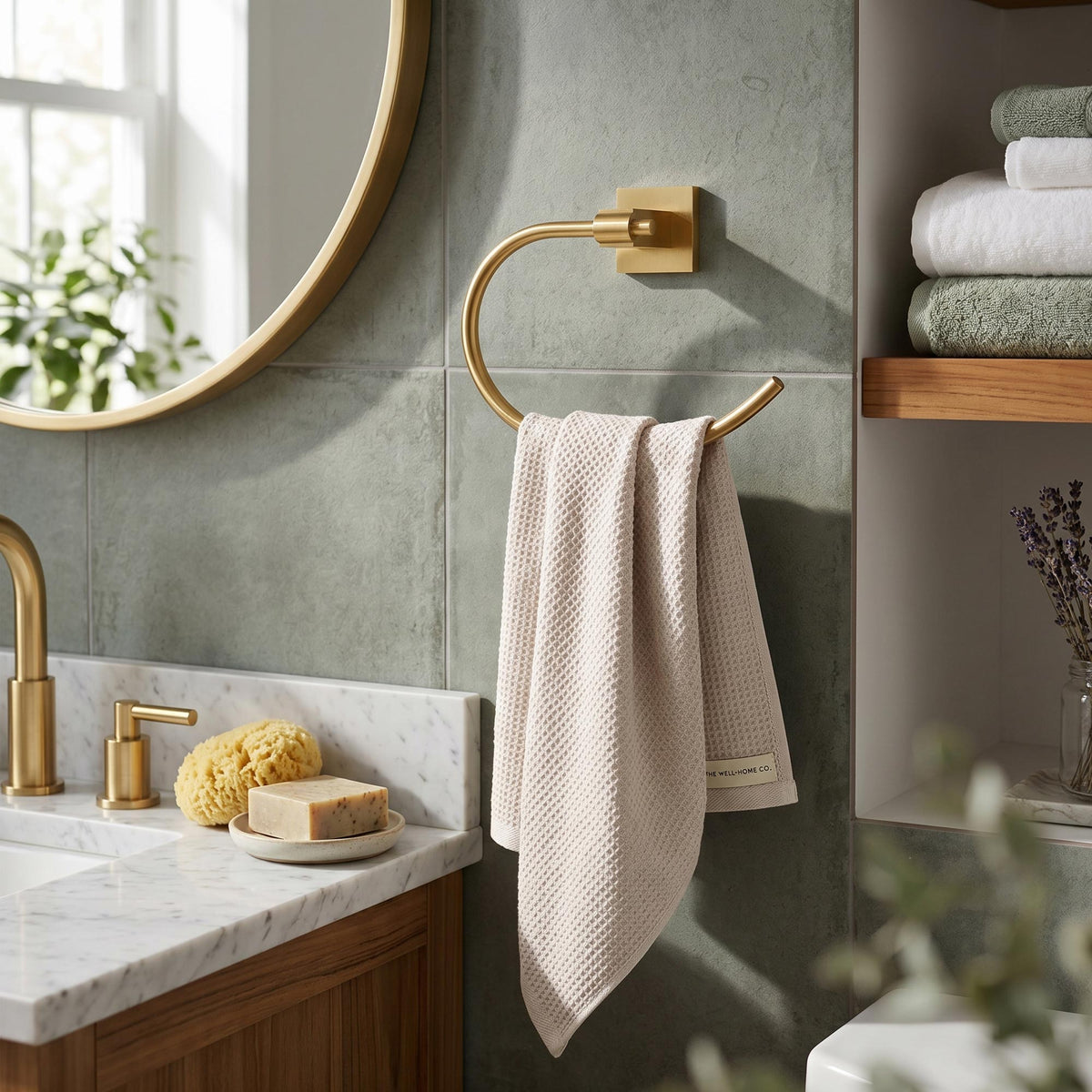 Square Wall-Mounted Swing-Arm Towel Ring with 180-Degree Pivot