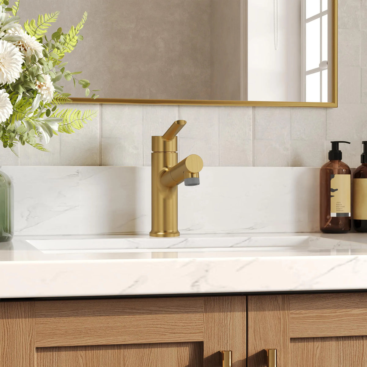 Single-Handle Pull-Out Bathroom Sink Faucet With Dual Spray Modes And Pop-Up Drain