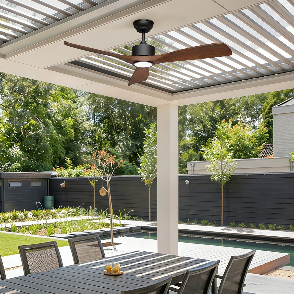 52-Inch Downrod Mount 3-Blade Ceiling Fan with Light and Remote Control