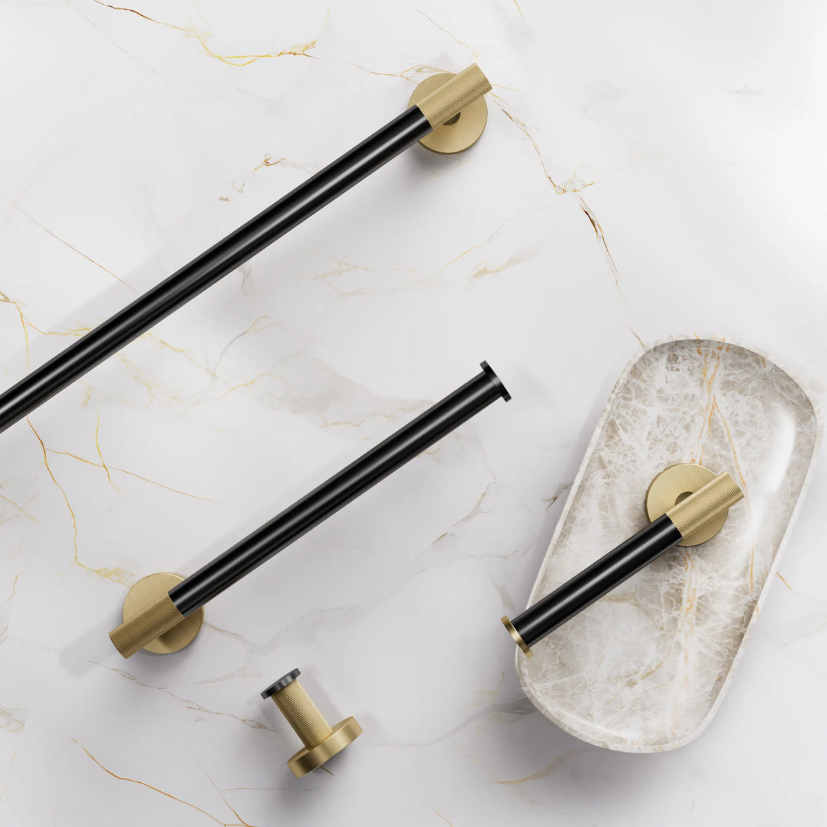 Four-Piece Wall-Mounted Bathroom Hardware Set with Knurled Towel Bars