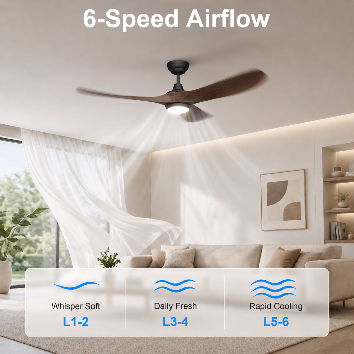 60-Inch Downrod Mount 3-Blade Ceiling Fan with Light and Remote Control