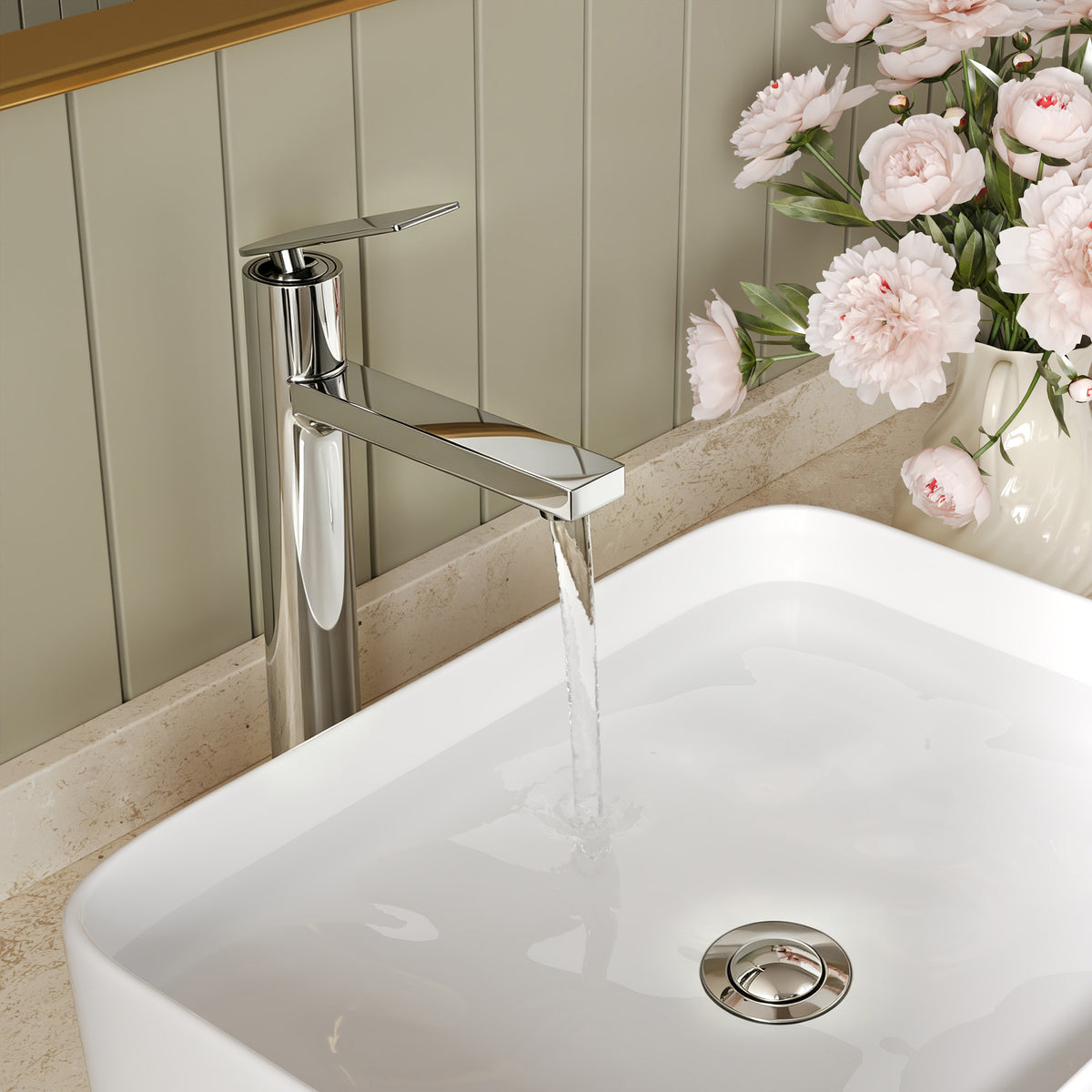 Single-Handle Vessel Bathroom Sink Faucet With Pop-Up Drain