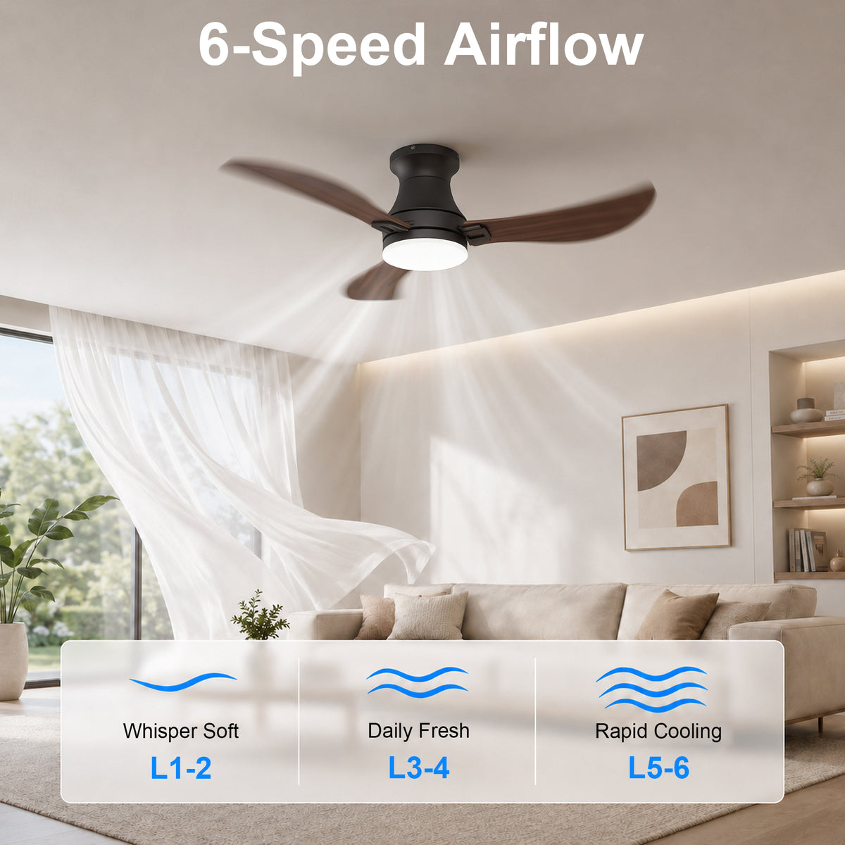 42-Inch Flush Mount 3-Blade Ceiling Fan with Light and Remote Control