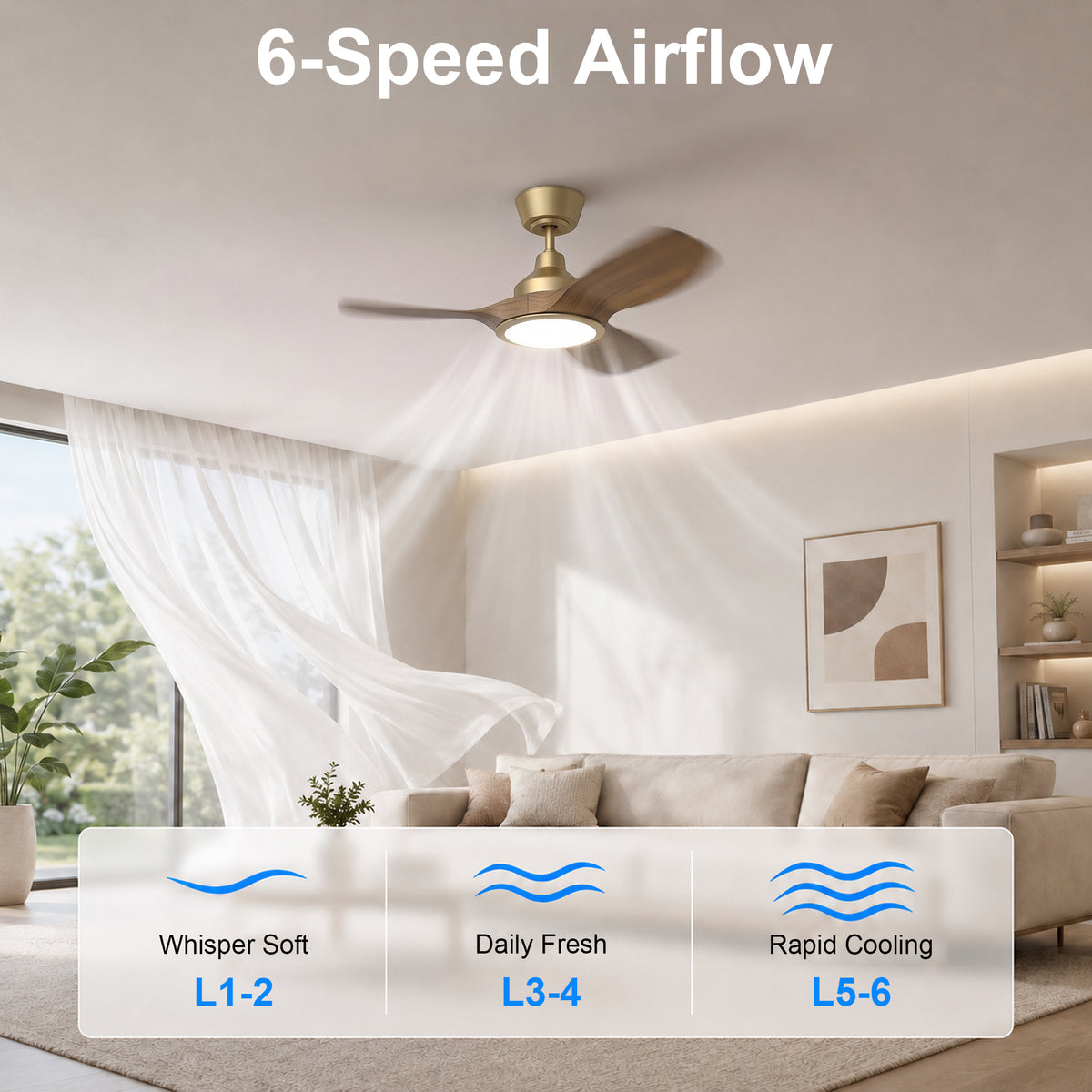 36-Inch Downrod Mount 3-Blade Ceiling Fan with Light and Remote Control